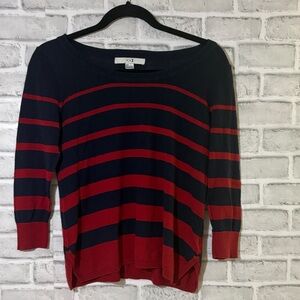 4/$20 Forever 21 XXI Navy Blue red stripe lightweight Sweater, size small